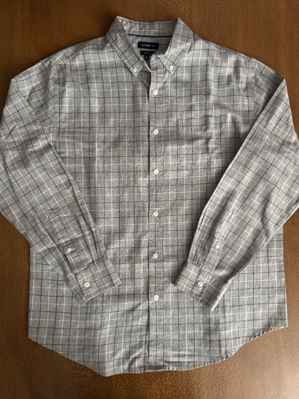 Men's Long Sleeve Dress Easy Care Shirt - Grey White Size Large Lg